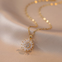 Light Luxury Style Women's Necklace Rotatable Zircon Sunflower Sunflower Creative