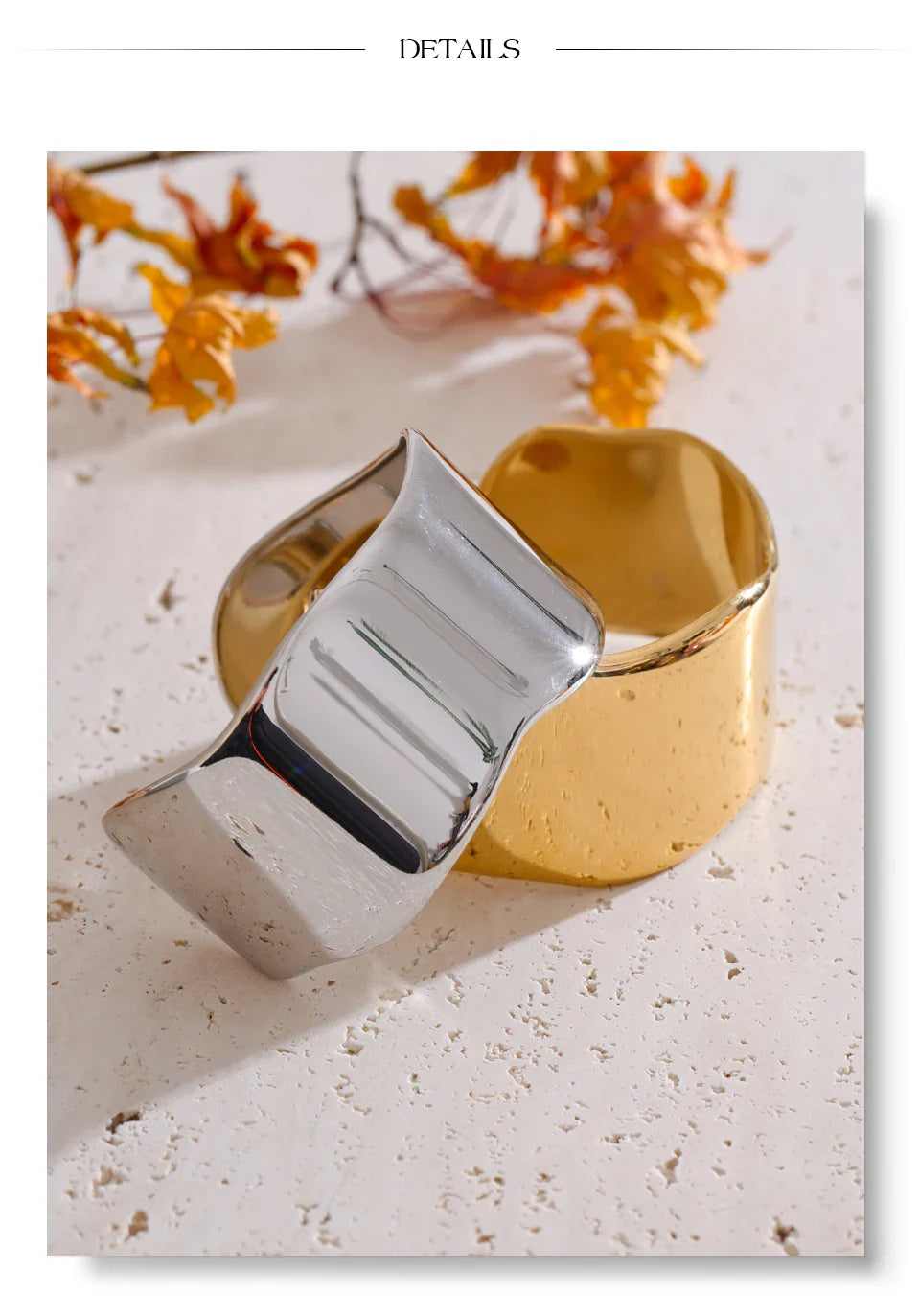 Yhpup 63mm Minimalist Glossy Stainless Steel Polished Wide Cuff Bracelet Bangle PVD Plated Statement Open Wrist Jewellery New