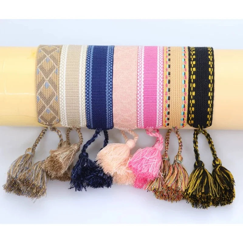 Ethnic Personality Braided Fabric Bracelet for Women Bohemian Adjustable Bracelet Handmade Wrist Bracelet Tassel Fashion Jewelry