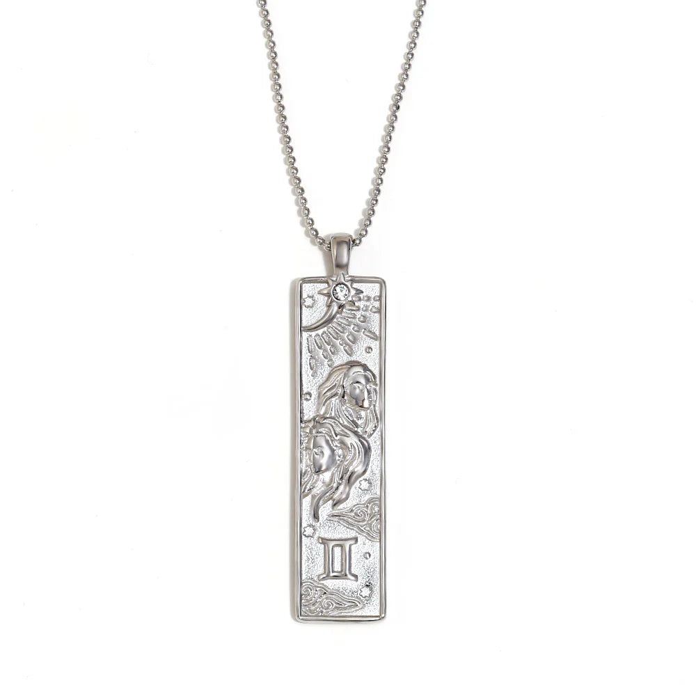 E.B.belle 18k Gold Plated Rectangle Shape 12 Constellation Pendant Necklace Stainless Steel Waterproof Fashion Women's Jewelry