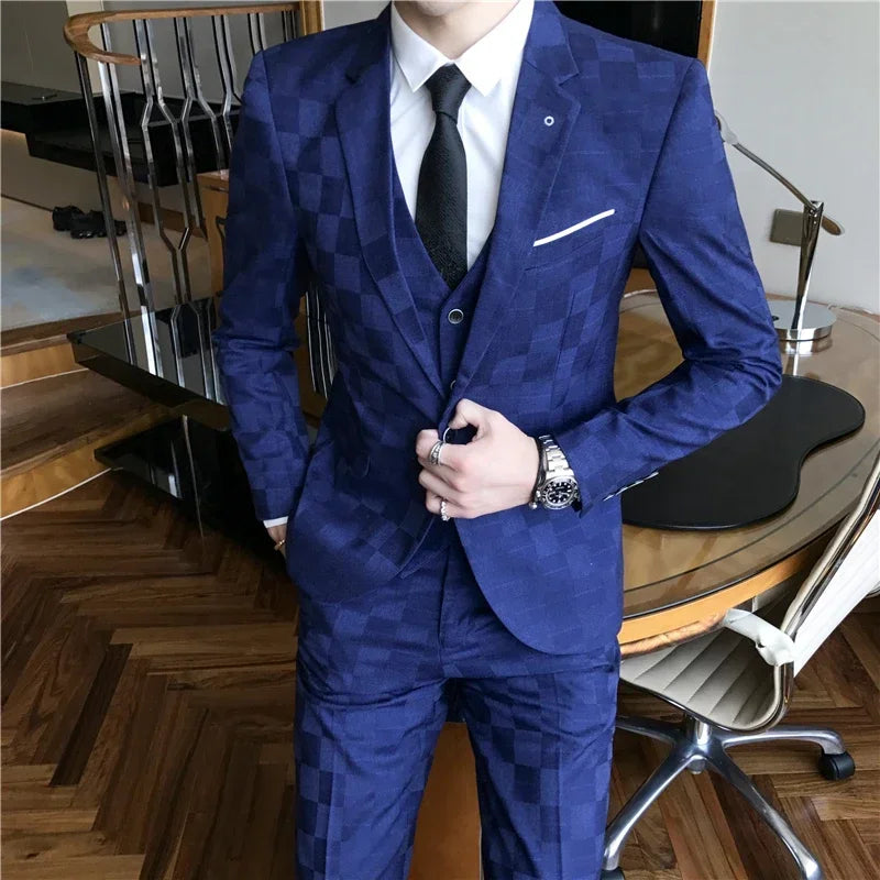 Tuxedo for Mens: Jacket Pants Vest Men 3 Pieces Slim Casual Suit Trousers Set