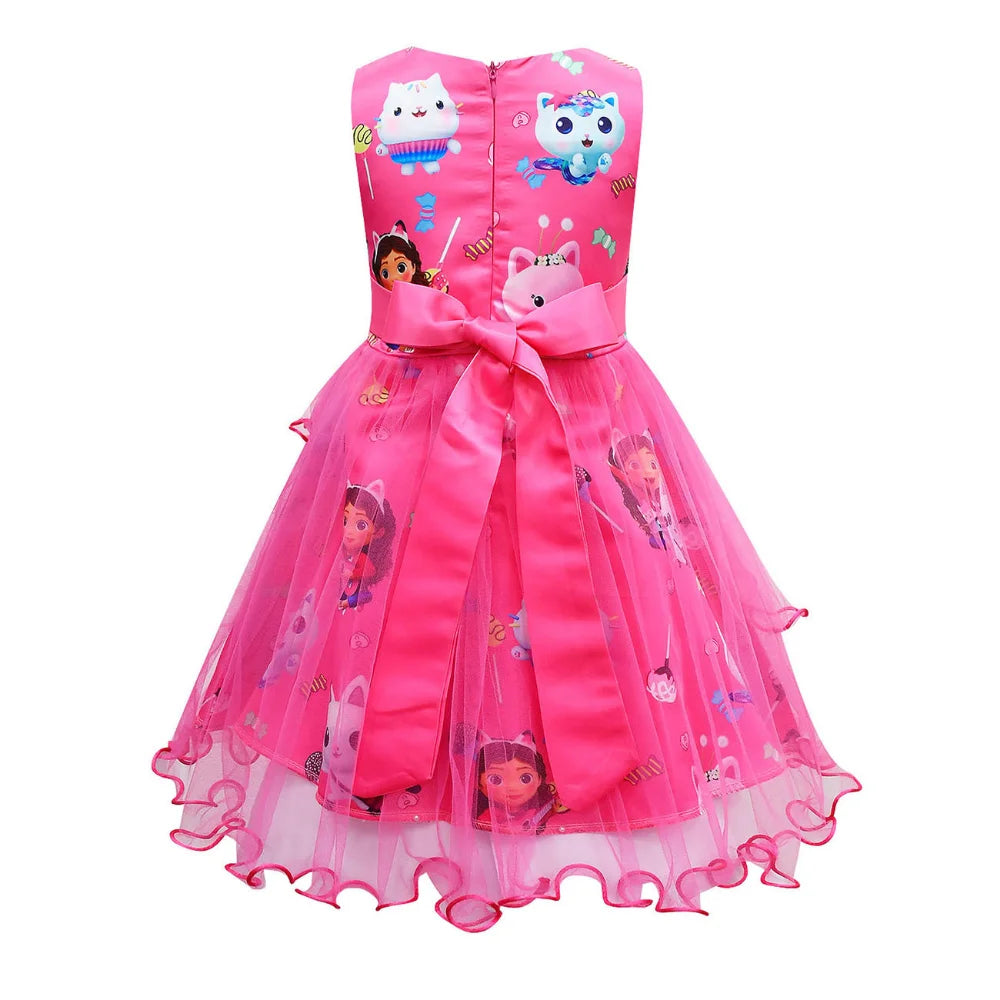 Gabbys Dollhouse Costume For Baby Girl Lace Dress Fashion Kid Up Bow Print Princess