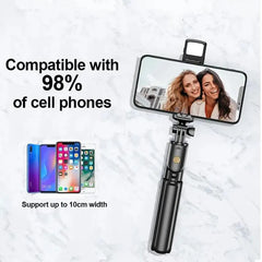 Roreta Wireless Tripod Stand Selfie Stick with Light Bluetooth Remote Control Extendable