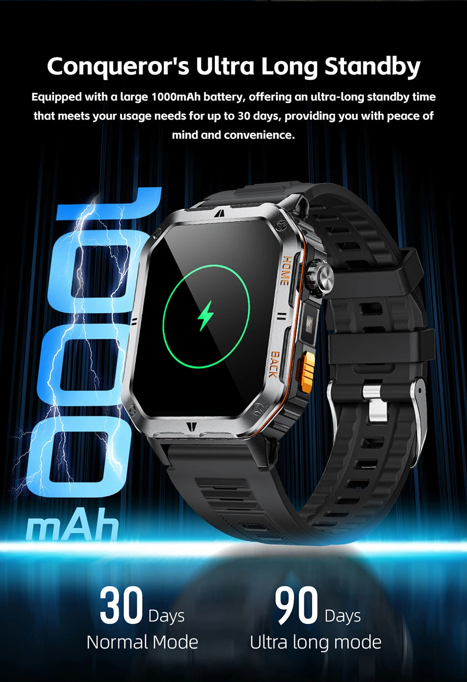 New 1000mAh Battery Outdoor Sports Smart Watch 2.01 inch HD Screen LED Flashlight Bluetooth Talking SmartWatches For Men Women