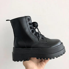 Footwear with Laces Women's Ankle Boots Combat Biker Short Shoes