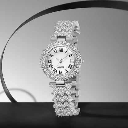 6PCS/SET Silver Women's Watch Business Leisure Element Watch Luxury Dial Quartz Watch Jewelry Set Gift For Her