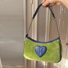 Y2K Vintage Korean Armpit Shoulder Green Underarm Tote Bag Ladies Sling Velvet