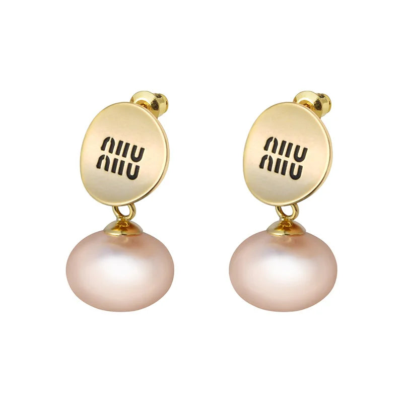 Luxury Brand 18K Gold Plated French Pearl Pendant Earrings, Trendy Women's Jewelry Accessories，Wedding Banquet Anniversary Gift