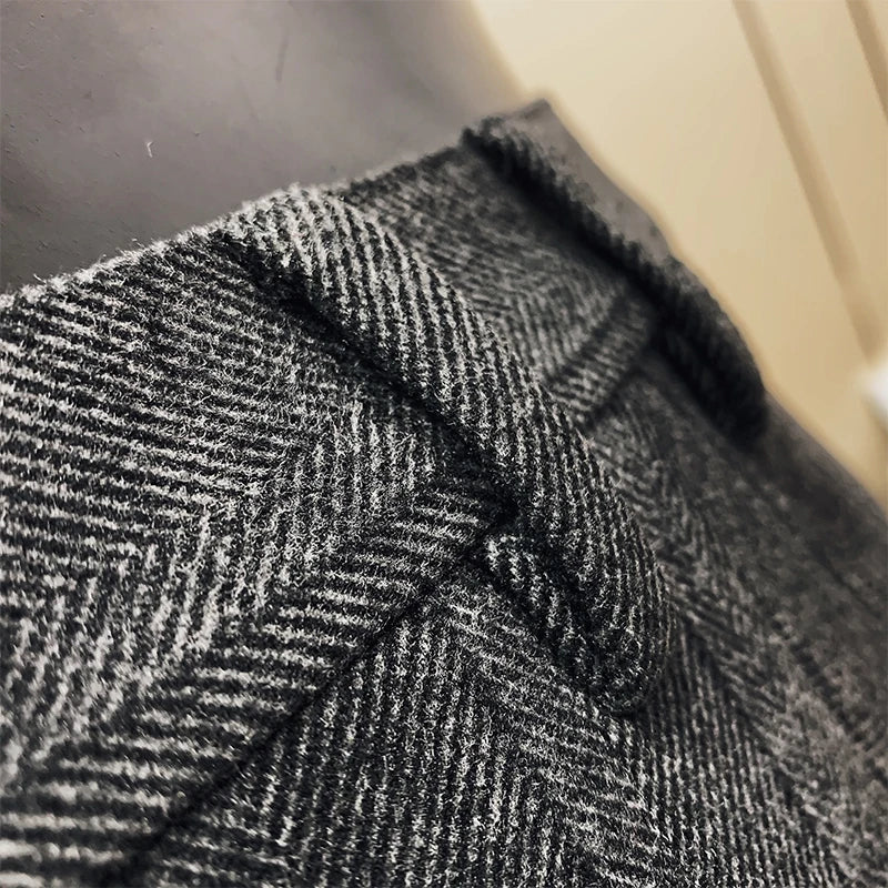 Men Dress Pants Woolen Warm Business Formal Social Suit Pants Casual Slim Striped Fit