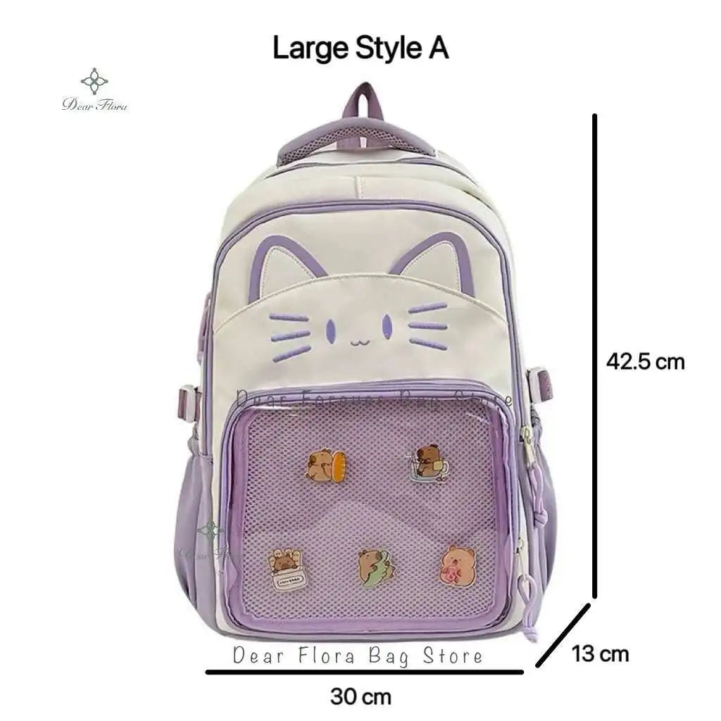 Y2K Cute Cat Ita Backpacks Large Capacity Knapsack Casual Girl Transparent DIY Display Rucksack Cartoon Trendy Travel Schoolbags