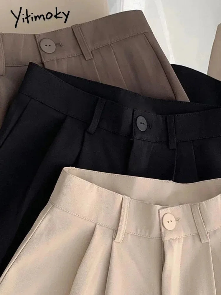 Black Suit Pants Women Casual High Waist Korean Fashion