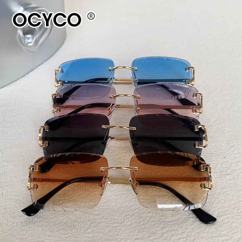 OCYCO Rimless Square Sunglasses Men Cupronickel Fashion Punk Gradient Sun Glasses Vintage Trendy Small Frame Eyewear UV400