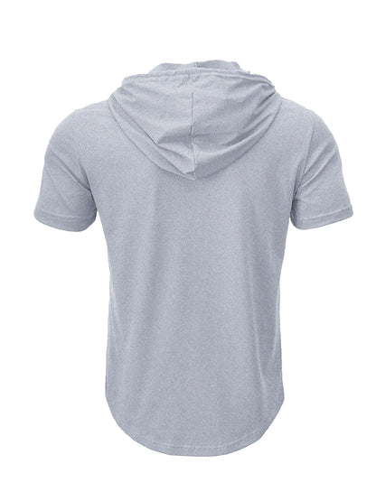 Men's Hooded Short-Sleeved Tees Summer Slim Fitness Quick Dry T-shirt Breathable Sports Tops for Male Bodybuilding