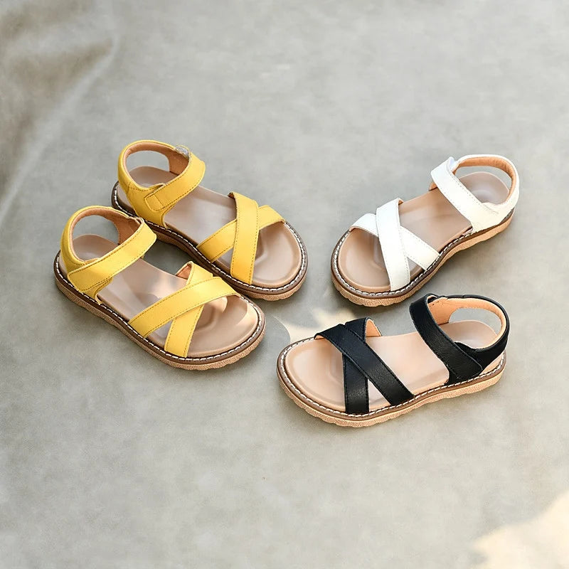 Real Leather Girls Roman Sandals Foot Arch Sole Baby Boys Garden Shoes
