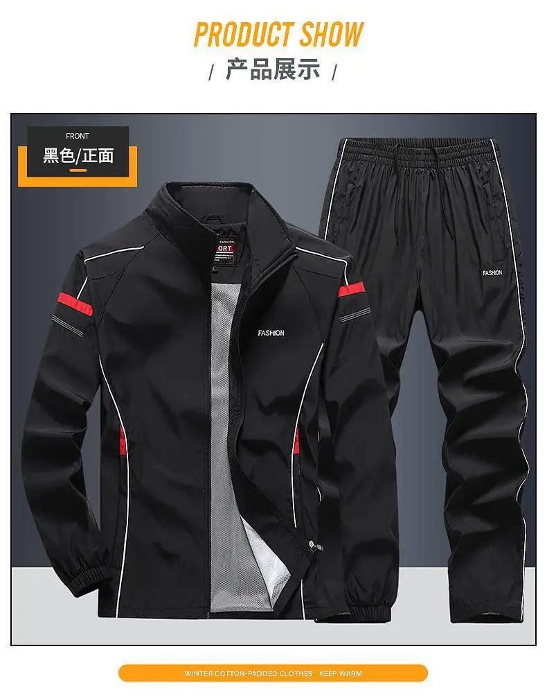 2025 Casual Windproof Running Sets Sportswear Men's Jogging Sport Jacket+Pants Sweatsuit Plus Size Breathable Workout Clothes