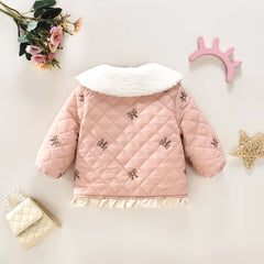 Winter Girls' Cotton Coat Children's Wear Bow Embroidered Wool Polo Collar