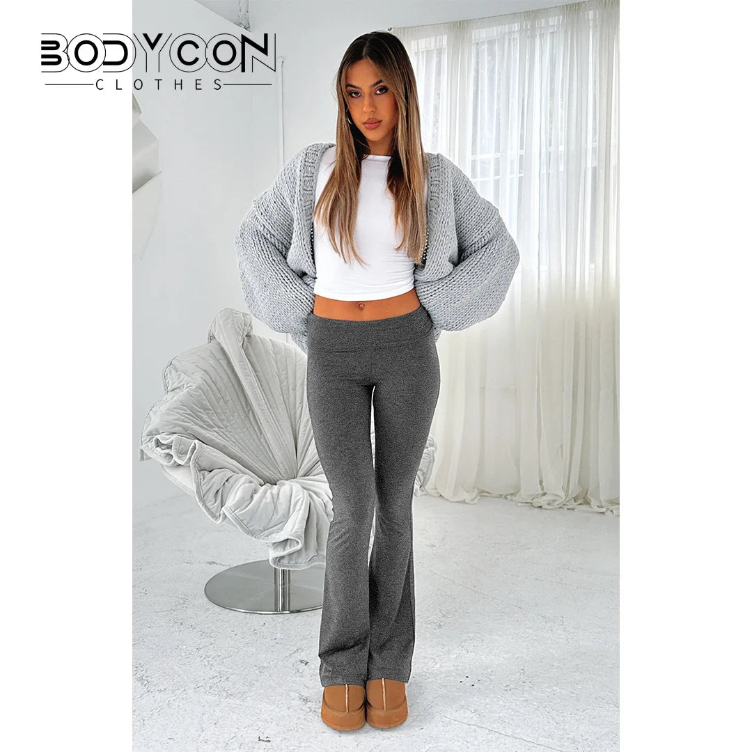 Women's Solid Woman Pants Slim Fitting High Waisted Streetwear Casual Flare Pants