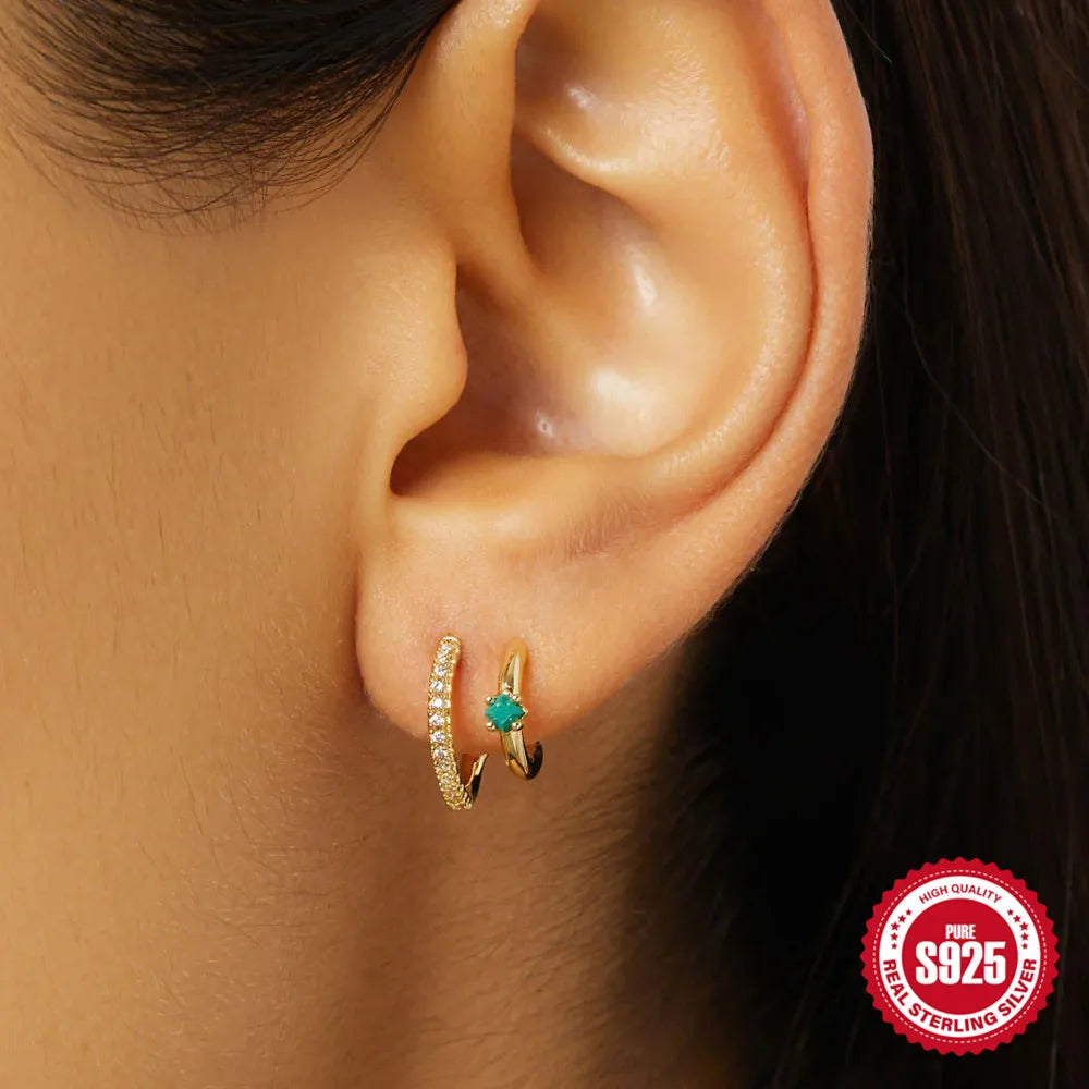 CANNER 925 Sterling Silver 3PCS Zircon Double Layer Hoop Earrings For Women Minimalism Ins Earrings Fine Jewelry Party Gift