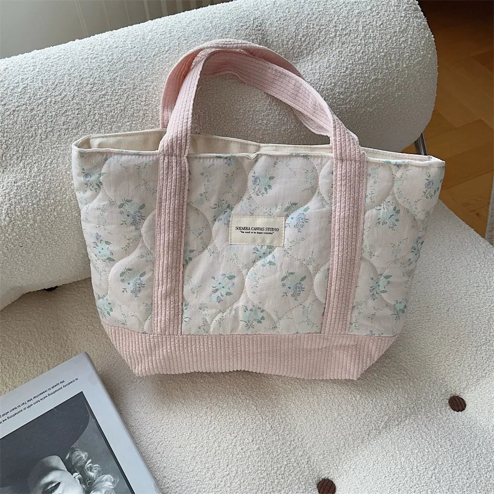 Sweet Floral Women's Bento Handbags Retro Patchwork Ladies Tote Shoulder Bag