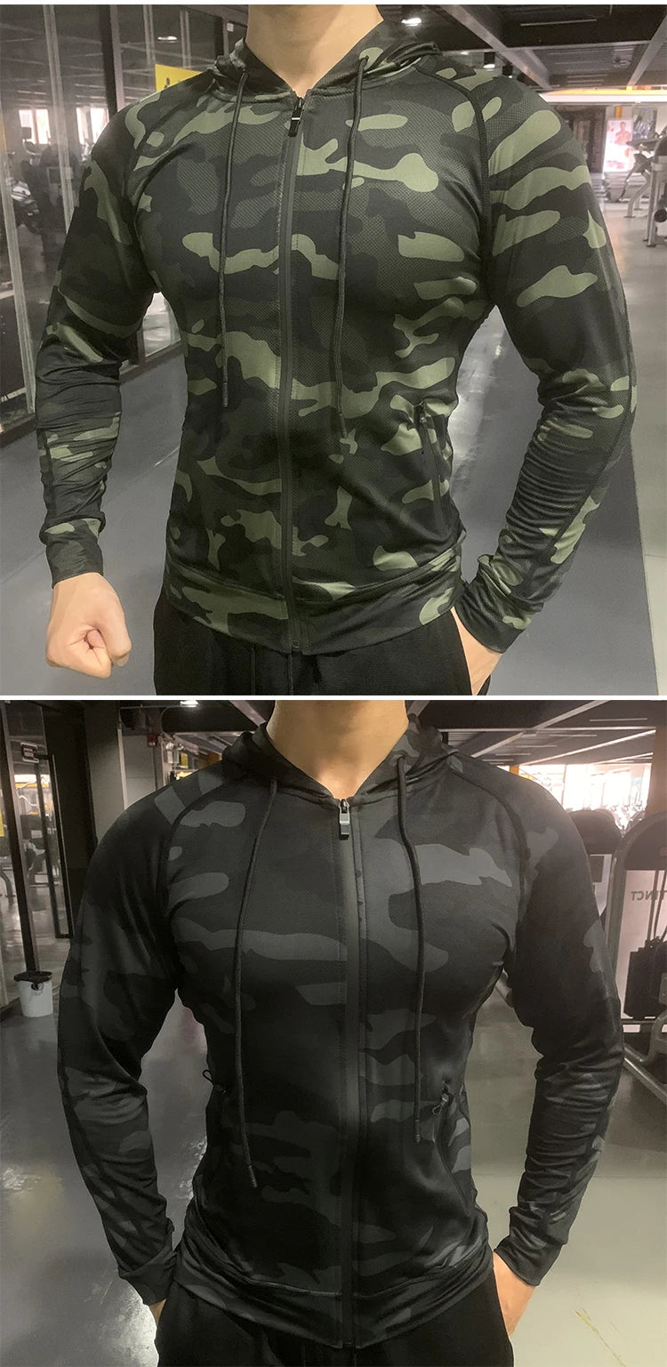Men Outdoor Sports Jackets Hoodies Quick Dry Fit Long Sleeve Tops with Hood Male