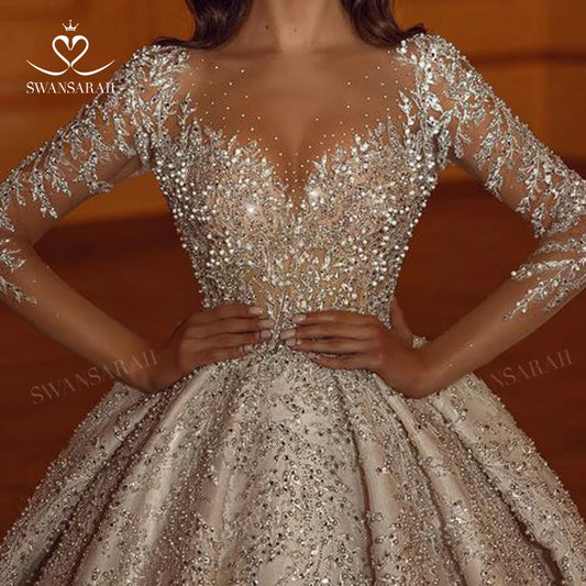 White Bridesmaid Dresses: Wedding Dress Beaded Ball Gown Court Train Bride Princess