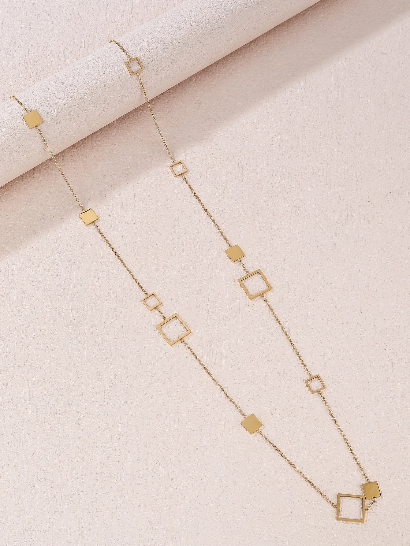 18K gold-plated stainless steel hollow square round rectangular star long necklace