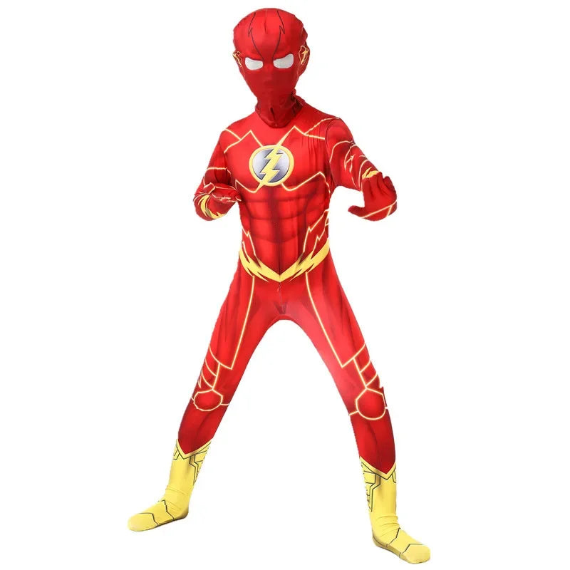 Kids Flash Man Costume Boys Cosplay Headgear Mask Set New Year Carnival Party Superhero Fancy Dress