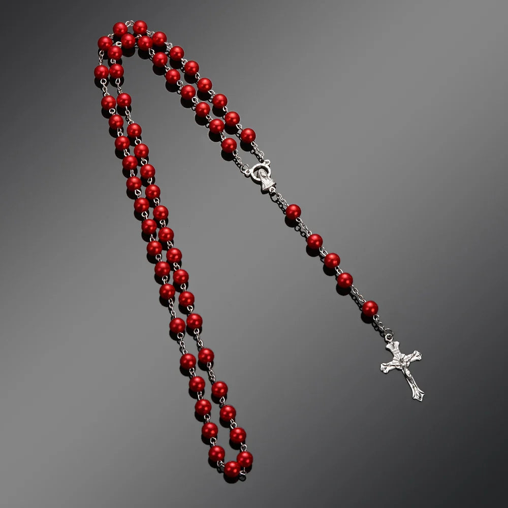 Fashion Vintage Cross Necklace Rosary Beads Chain Jesus Crucifix Virgin Mary Pendant Chain Jewelry Necklace