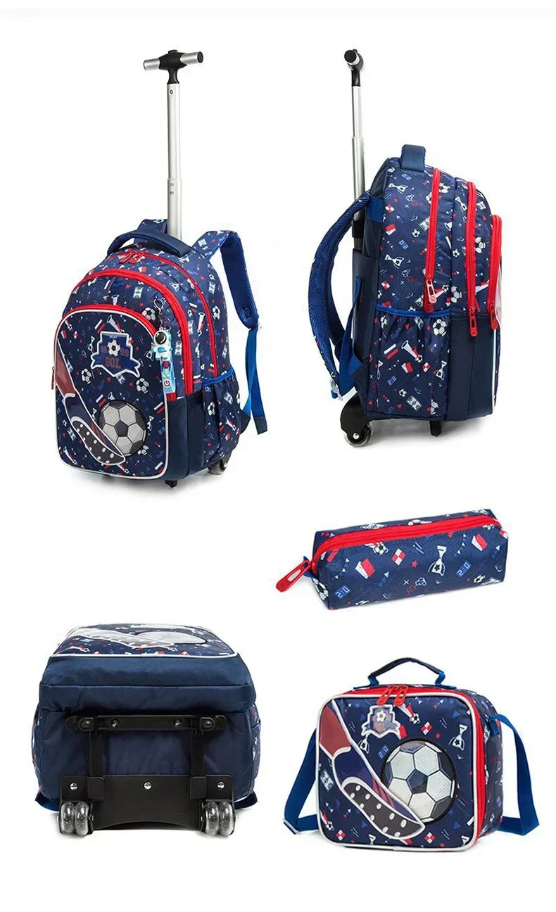 Children's Wheeled Backpack Bag Set with Lunch Box School Rolling Backpack Bag with Wheels School Trolley Backpack Bag for Girls