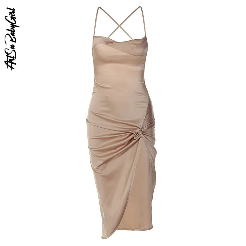 Evening Dresses: Party Dresses Backless Midi Dress Women Sleeveless