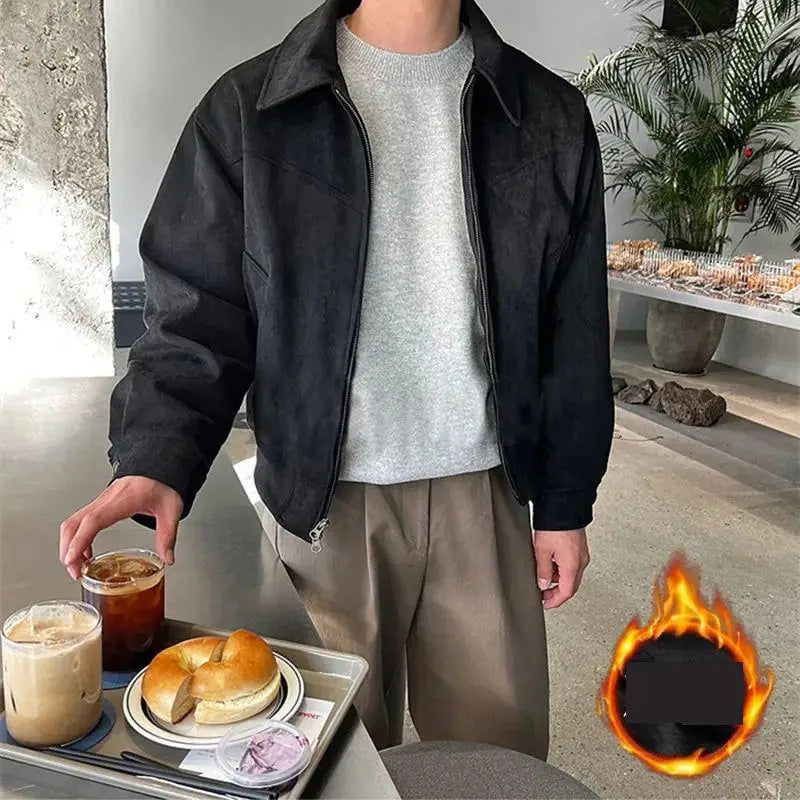 Autumn Loose Lapel Velvet Retro Suede Tooling Short Jacket For Men