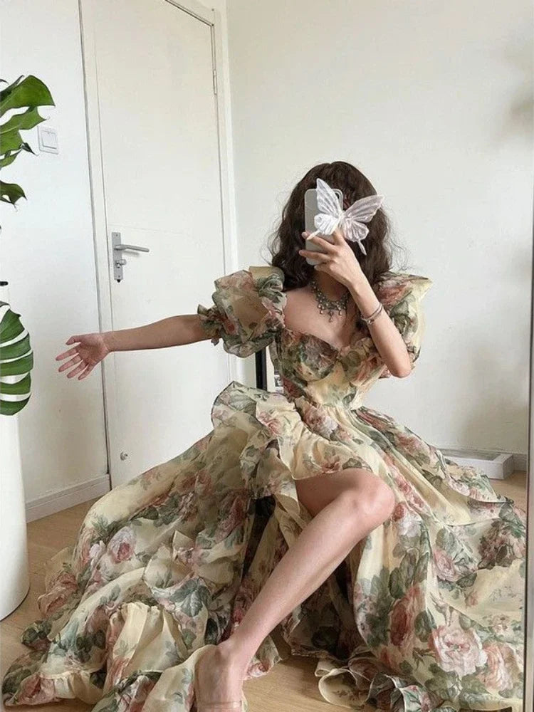 Formal attire Dresses: Women Puff Sleeve Elegant Princess Long Dress