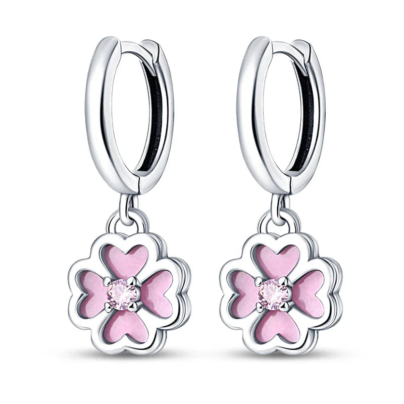 Earrings For Womens 925 Silver Color Pink Rainbow Horse Bear Bee Double Hoop Earrings Fine Engagement Anniversary Jewelry Gifts