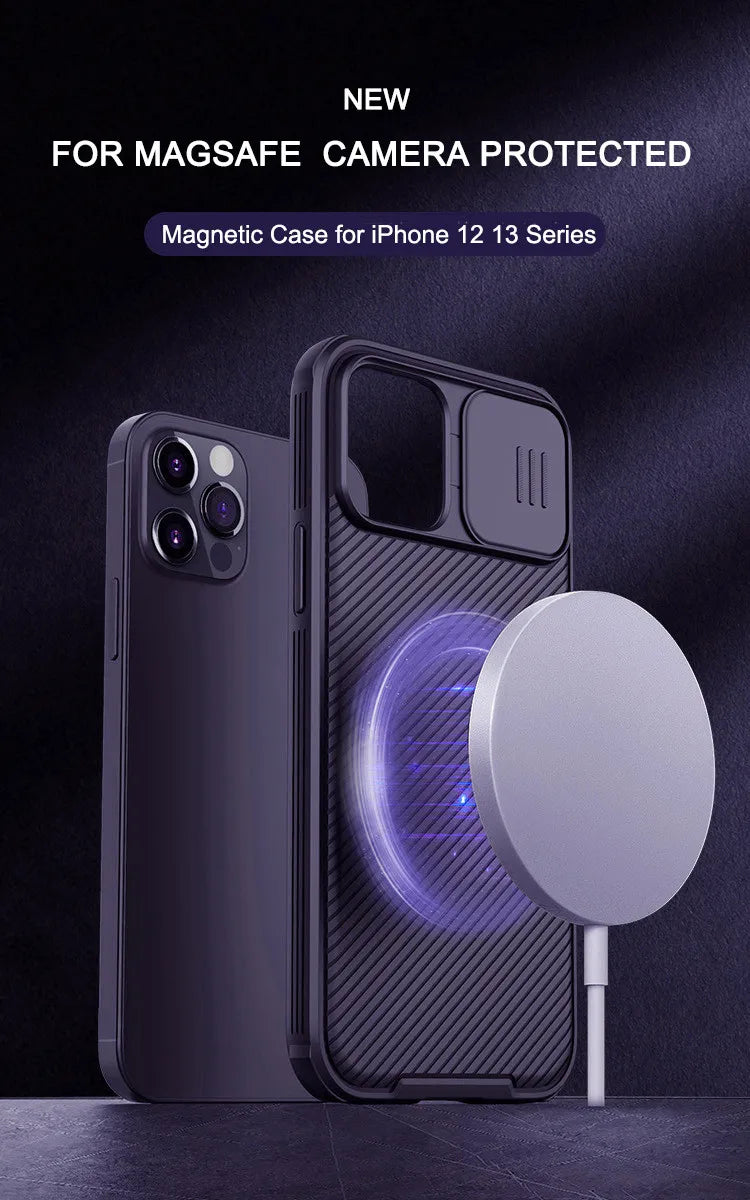 Slide Camera Lens Protection For Magsafe Magnetic Wireless Charging Case For iPhone 13 14 15 16 Pro Max Plus Soft Silicone Cover