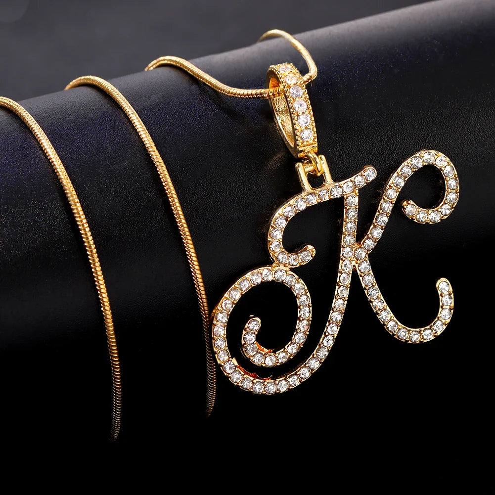 Flatfoosie New A-Z Cursive Initial Letter Name Pendant Necklace For Women Simple Rope Chain Letter Necklace Fashion Jewelry Gift