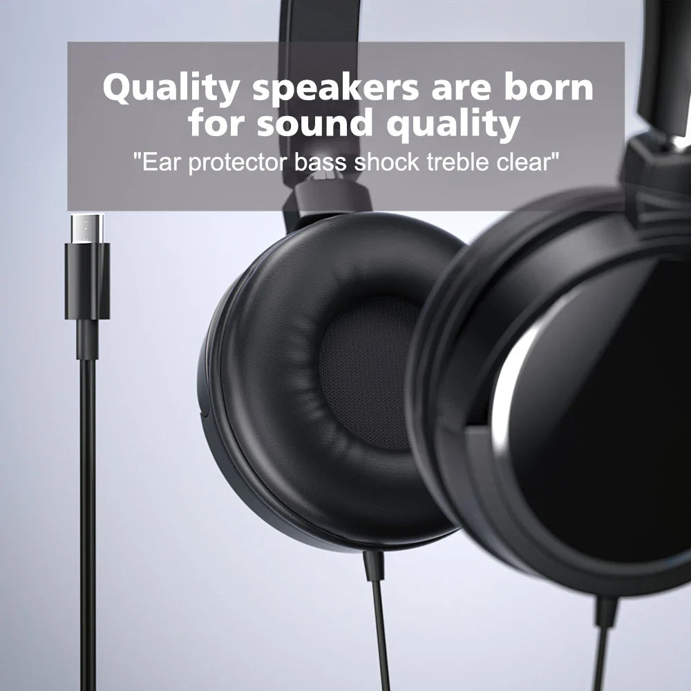 3.5mm/Type-C Wired Headphones Foldable Adjustable Headset Bass Stereo Earphones For Pc Mp3 Mobile Headphones With Noise Cancel