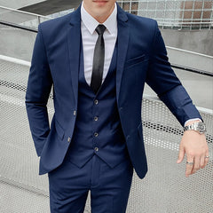 Men's Solid Color Suit Fashion and Handsome Banquet Smart Casual 3/2 Piece Set