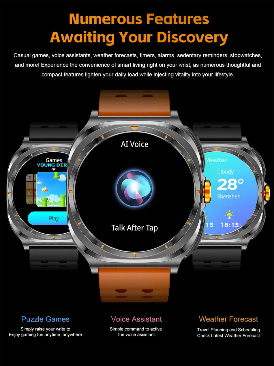 2025 New 6ATM Waterproof Smart Watch Men Outdoor SmartWatch GPS earphone Compass Heart rate LED  Bluetooth Call Sports Gift
