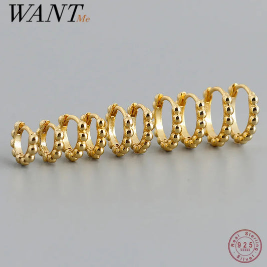 WANTME 925 Sterling Silver Simple Fashion Glossy Beads Gold Huggies Hoop Earrings for Women Gothic Piercing Jewelry Accessories
