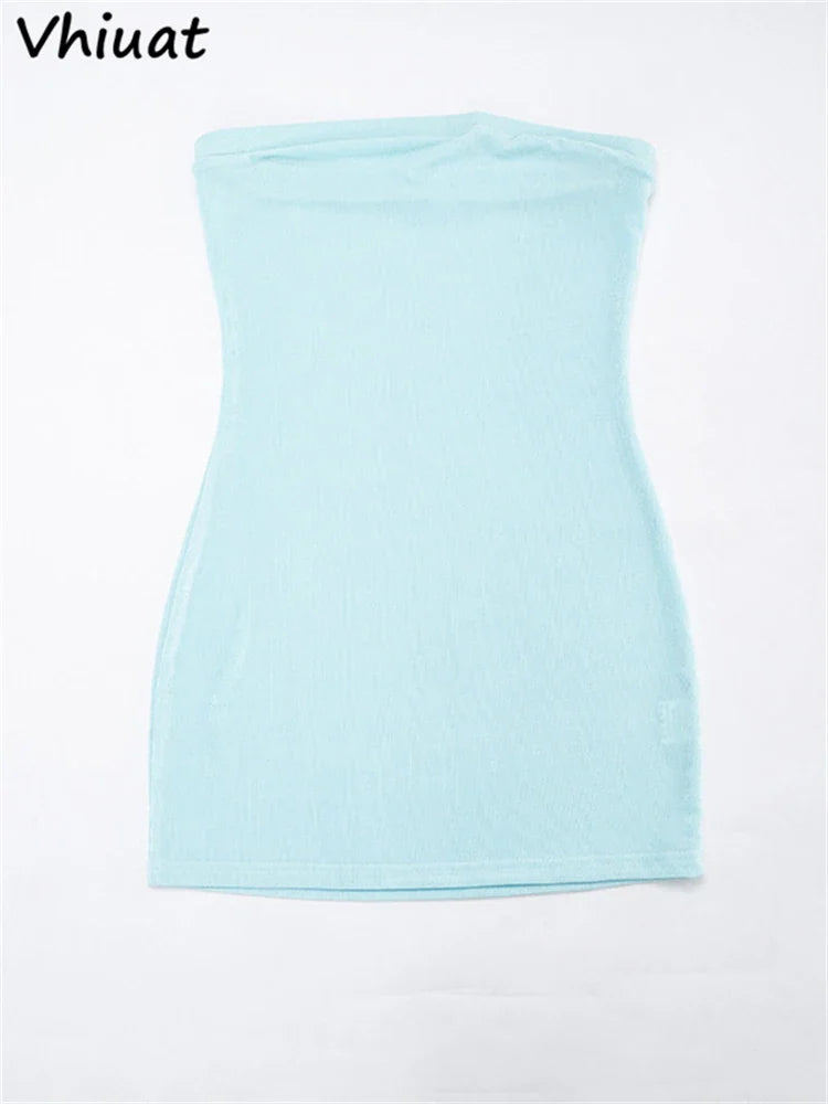 Vhiuat Summer Women Patchwork Sleeveless Strapless Short Dress Backless Bandage Sexy Elegant Casual Beach Party Dress 2026
