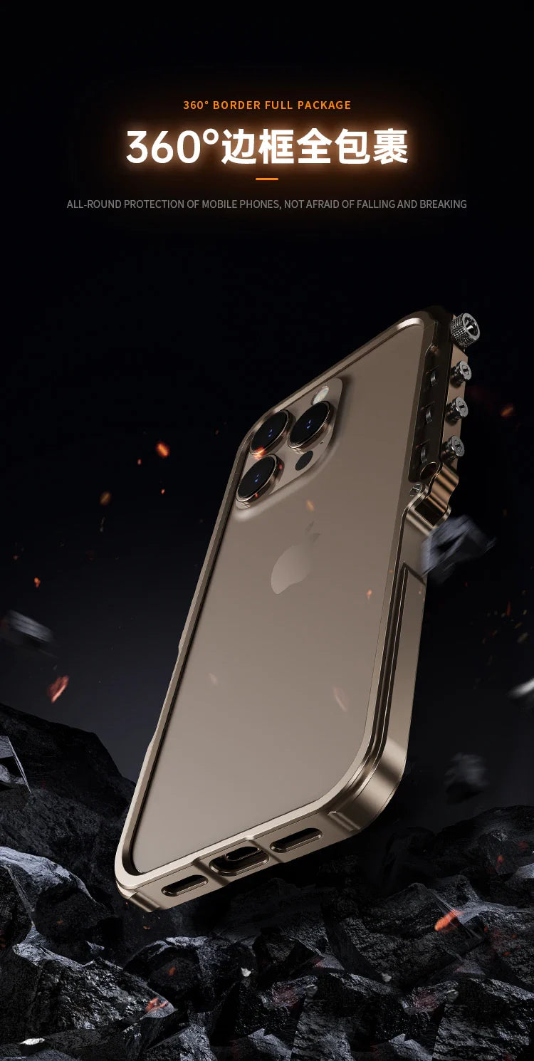 Armored Metal Frame Phone Case for iPhone 16 15 17 Pro Max Plus 17promax Anti Drop and Aluminum Alloy Frame Phone Case