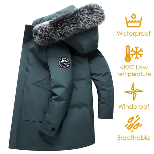 Autumn and Winter Long Men Windproof Coldproof Down Jacket Coats Mens Warm