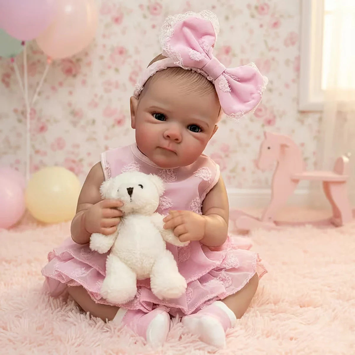 JOYORA Full Body Vinyl Girl Rebirth Doll Visible Blood Vessel Rebirth Doll, Pink Dress Butterfly Christmas Gift Family Holiday