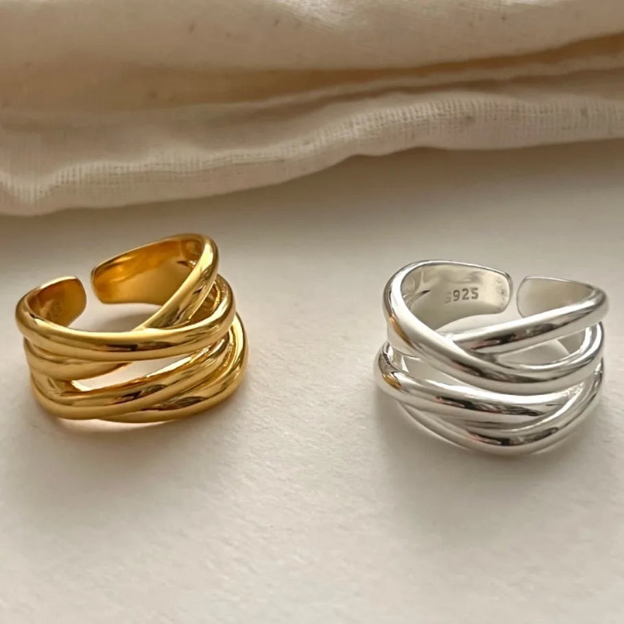925 Sterling Rings for Women Fashion Geometric Handmade Irregular Interware