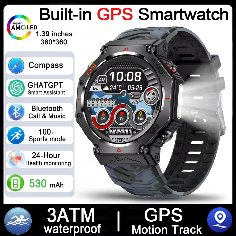 2025 For HUAIWE Military Outdoor GPS Sports Smart Watch Men 1.39" 5ATM Waterproof 530mAh ChatGPT AI Assistant Compass Smartwatch