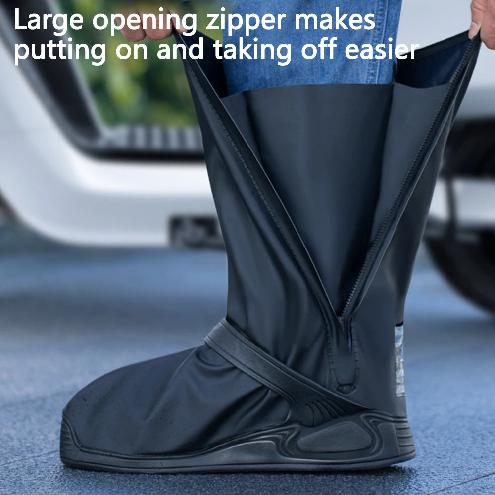 New Upgrade Rain Boot Shoe Cover Waterproof with Reflector High Top Clear Shoes Dust Covers Motorcycle Bike Rain Cover Snowproof