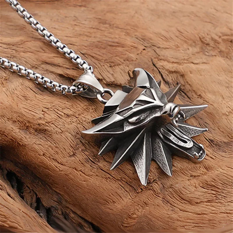 Vintage Punk Wolf Head Pendant Necklace For Men Punk Hip Hop Jewelry Geralt of Rivia Slavic Viking Necklace Dropshipping