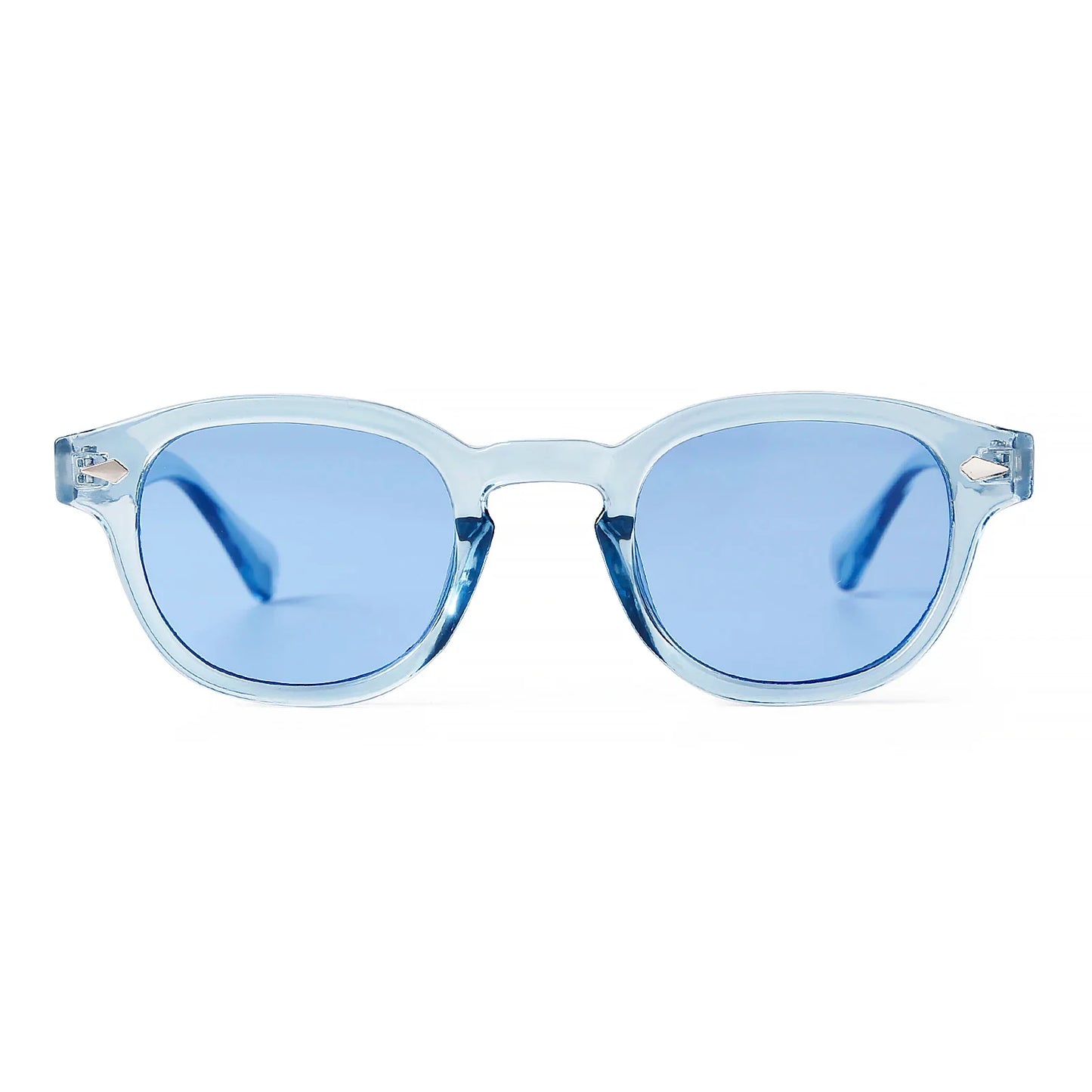 Fashion Transparent Blue Round Sunglasses Women Men 2024 Retro Rivet Tortoise Small Square Sun Glasses UV400 Lunettes De Soleil