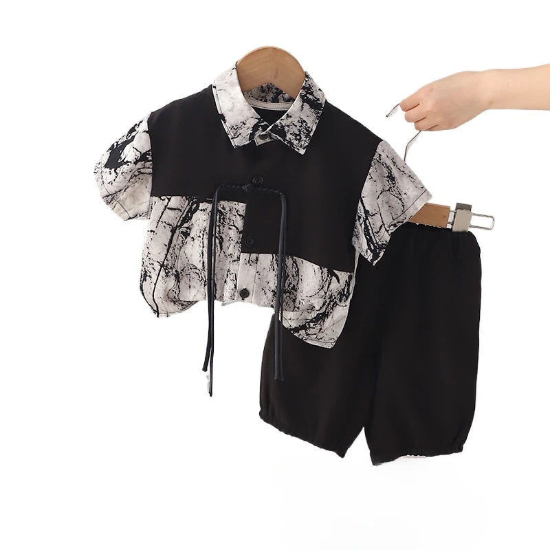 New Children Summer Baby Boys Chinese Style Kids Clothes Suit Casual Cotton T-Shirt Shorts 2Pcs/Sets Toddler Infant Outfits
