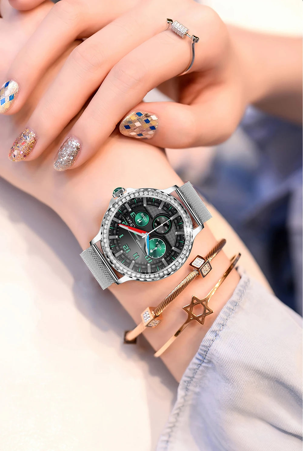 MEVADEN Rose Gold Smart Watch Bluetooth Call Lady 100+ Sports Mode Fitness Health Monitor Women Smartwatch for IOS Android NX19